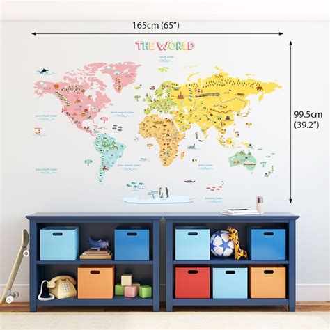 Colourful World Map Nursery Kids Wall Stickers | Kids wall decals ...