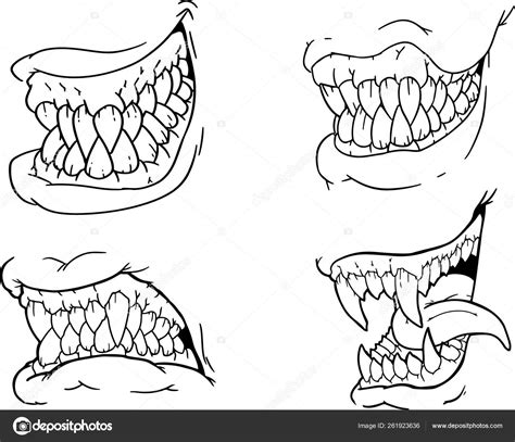 Hand Drawing Set Black White Scary Halloween Jaws Canines Teeth Stock Vector Image by ©Black ...