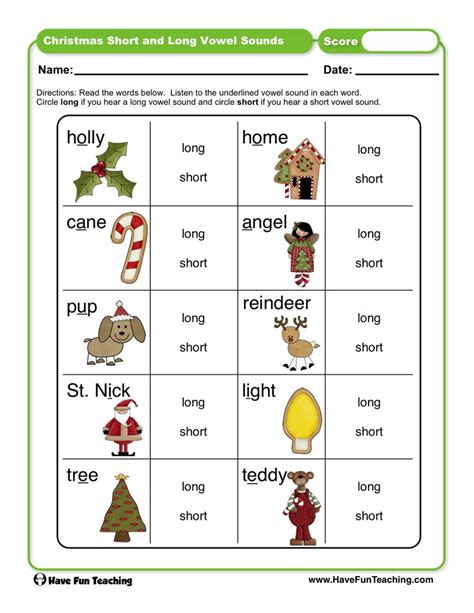 Christmas Short and Long Vowel Sounds Worksheet • Have Fun Teaching