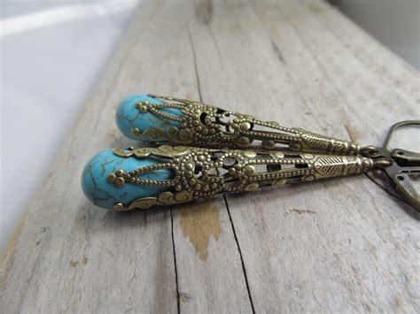 Long Vintage Turquoise Earrings - Etsy