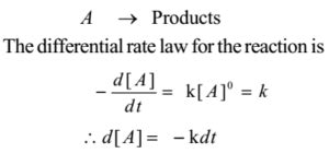 Rate of zero order reaction, integrated law, half life period, rate ...