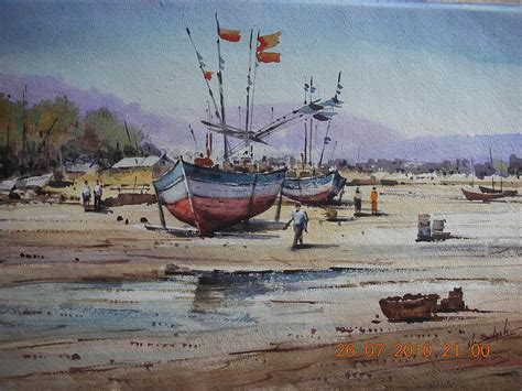 Fishing port Painting by Shailesh Sonawane - Fine Art America