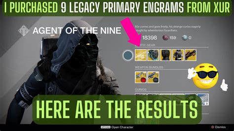 I purchased 9 Exotic Legacy Primary Engrams from XUR - Destiny 1 XUR D1 XUR Legacy Primary ...