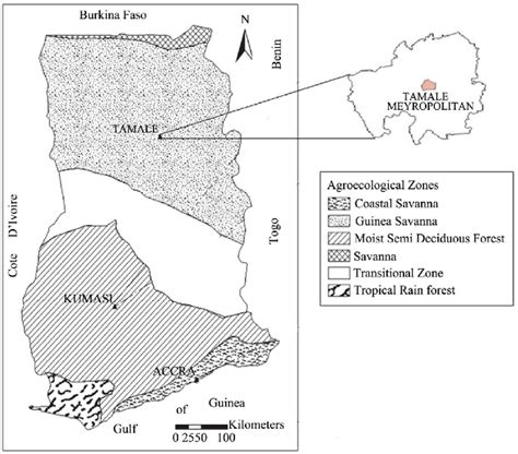 Map of Ghana showing the tamale metropolitan area, adopted from [17 ...