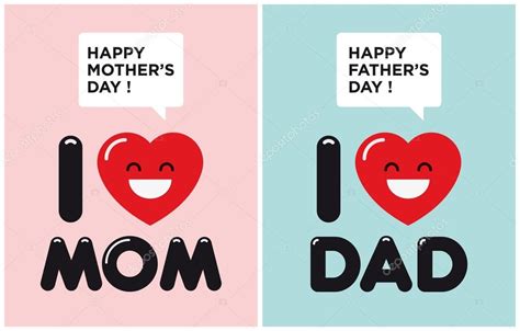 Mother and fathers day cards. I love mom. I love dad. Stock Vector ...