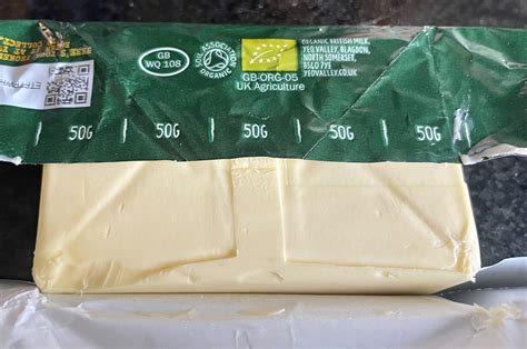 Butter in the UK is sold in 250g blocks, with 50g divisions marked on ...