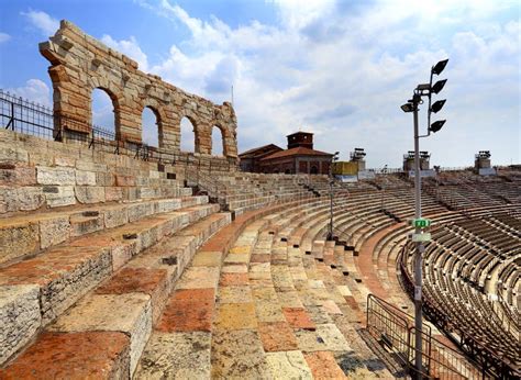 Verona, Italy - Historic City Center - Ancient Roman Arena, Amphitheater Walls With Arches And ...