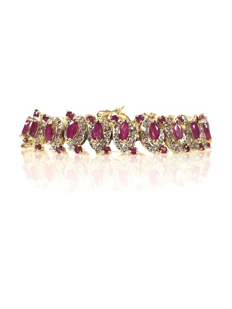 Lot - 14K Gold Ruby Diamond Bracelet