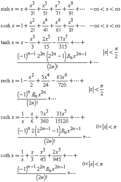 Taylor Series Expansions of Hyperbolic Functions