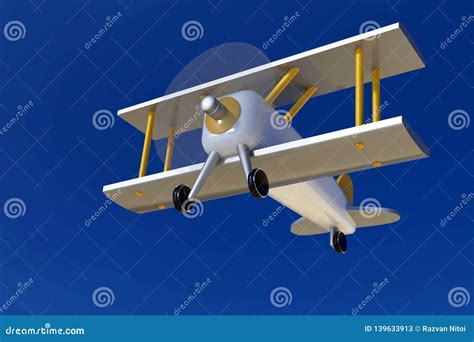 Vintage White Toy Airplane Flying on Blue Sky Stock Image - Image of ...