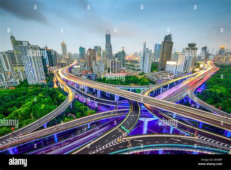 Shanghai, China aerial view and skyline over highways Stock Photo - Alamy