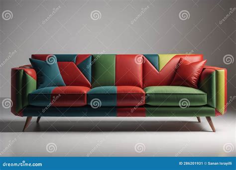 Modern Sofa with Colorful Pillows. Interior Design Stock Illustration ...