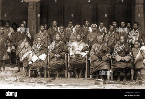 Sir Ugyen Wangchuck and his councillors at Punakha, Bhutan, 1905 Stock ...