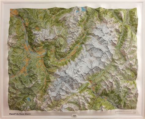 Relief Wall Map - Mont Blanc Mountain - 113 x 92 cm | IGN (French)#N ...