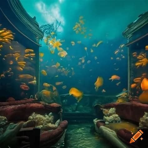 Underwater living room with fireworks on Craiyon