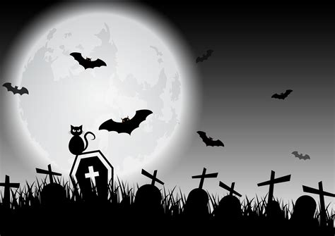 Griezelige zwart-witte Halloween-maan over kerkhof 673135 - Download Free Vectors, Vector ...