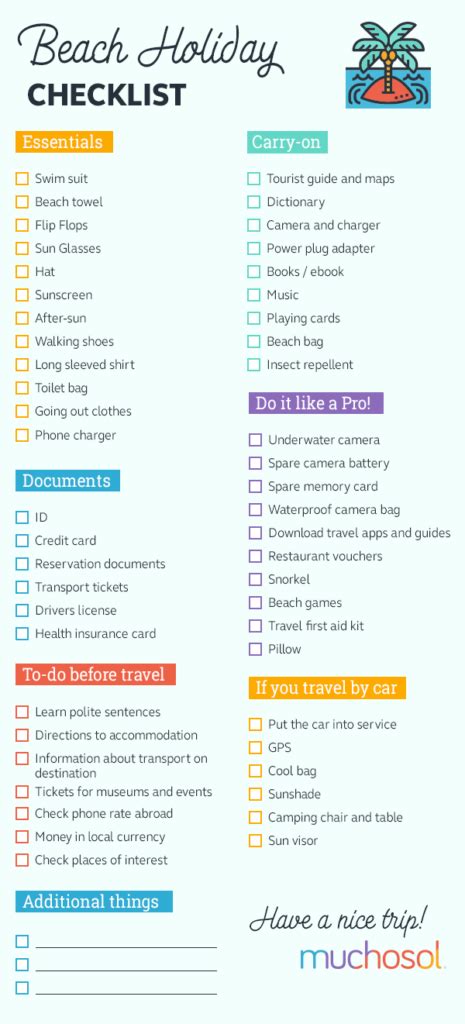 Beach holiday checklist, print it and don't forget anything!