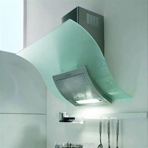 36" Wave White Wall Range Hood | Steel and glass blend smoothly in this range hood with a ...