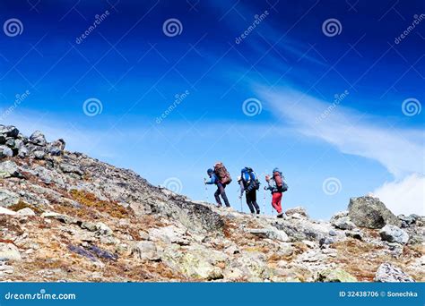 Hikers Go Up High in the Mountain Stock Photo - Image of hill, freeze: 32438706