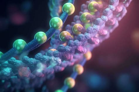 Abstract 3D Illustration of Protein Biosynthesis Process in Microscopic Scale with Vibrant ...