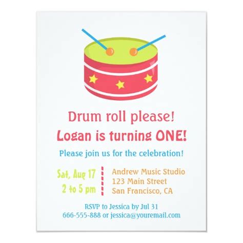 Drum Roll Boy First Birthday Party Invitations | Zazzle