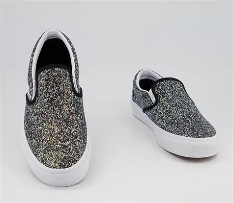 Vans Classic Slip On Trainers Shiny Party Black True White - Vans Slip-On