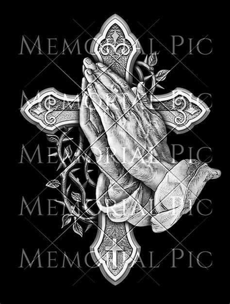 PRAYING HANDS - CROSS - Memorial Pic