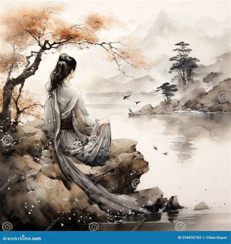 Modern Japanese Ink Wash Art Stock Illustration - Illustration of ...