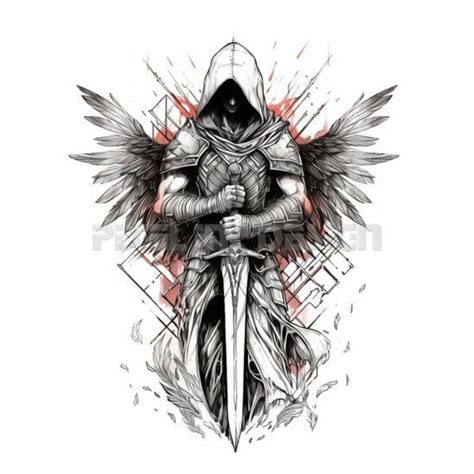 Guardian Angel With a Sword Tattoo Design Download High Resolution ...