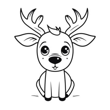 Cute Little Reindeer Coloring Page Outline Sketch Drawing Vector, Deer ...