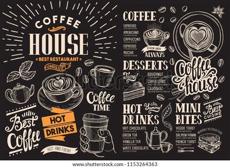 Coffee Restaurant Menu On Chalkboard Vector Stock Vector (Royalty Free) 1153264363 | Shutterstock