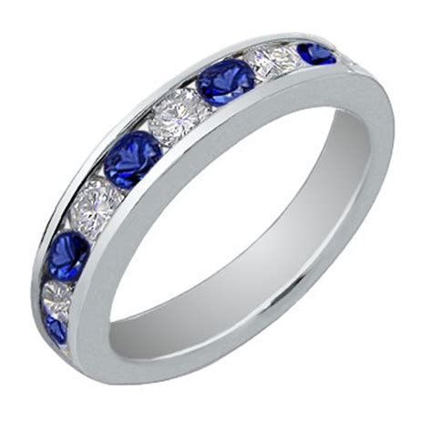 1.00 Ct Round Cut Diamond And Blue Sapphire Wedding Band Ring