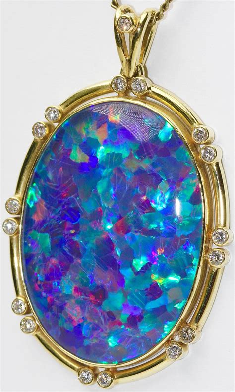 14 Karat Gold, Large Opal Pendant, Enhancer, Set with 17 Diamonds at ...