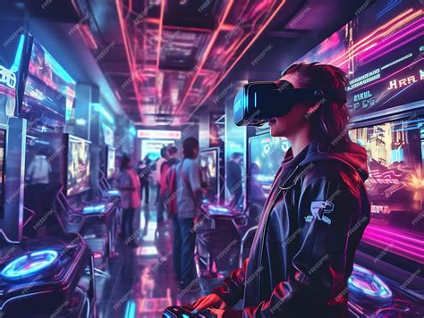 Premium AI Image | Cyberpunk VR Arcade