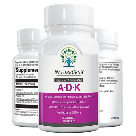 NatureGenX Vitamin ADK - Vitamin A, D3 5000 IU, K2 MK-7 Supplement for ...