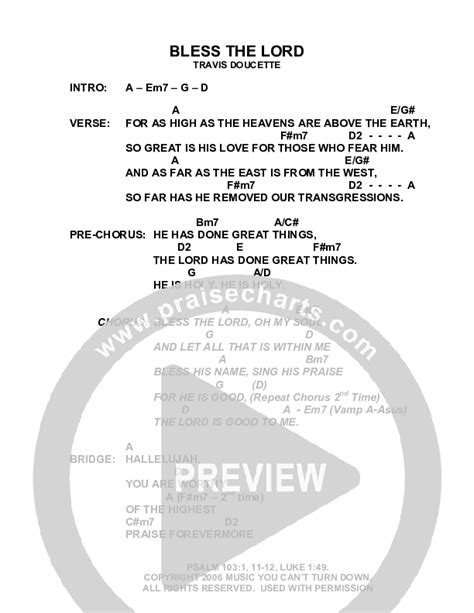 Bless The Lord Chords PDF (Exodus) - PraiseCharts