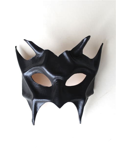 Handmade Black Leather Demon Devil Masquerade Mask UK