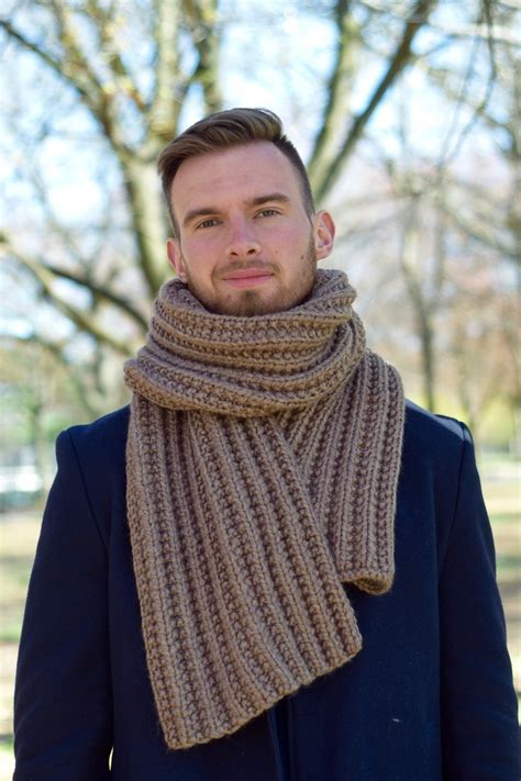 Knit Scarf for Men Wool Chunky Knitted Scarf Unisex Hand Knit Brown ...