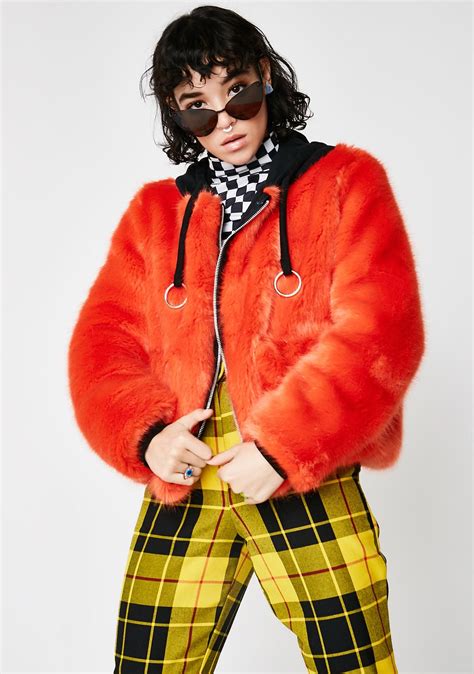 Orange Faux Fur Coat With Hood in 2019 | Fur, Fur coat, Fur headband