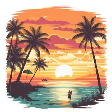 Beach Vacation Retire Retro Sunset, Beach, Retro, Sunset PNG Transparent Image and Clipart for ...