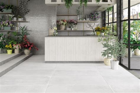 White concrete floor tiles - Full body porcelain stoneware - matt