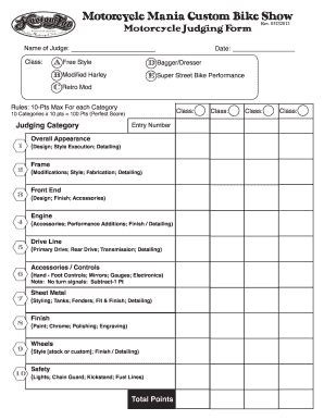 Blank Car Show Judging Sheet