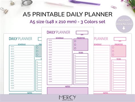 A5 Printable Daily Planner Daily Hourly Planner Day on One | Etsy