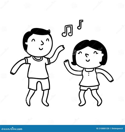 Cute Cartoon Couple Dancing and Having Fun, Vector Outline Illustration ...