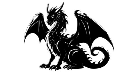 Graphic silhouette of black dragon isolated on white background. Vector ...