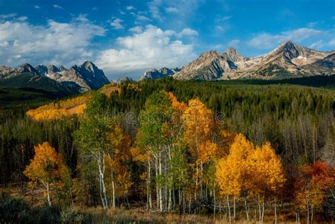 Magnificent Sawtooth Mountains in Idaho with Full Autumn Colors Stock ...