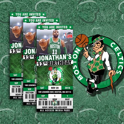 Boston Celtics Sports Ticket Style Party Invites – Sports Invites