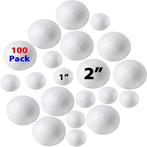 100 Pack Styrofoam Balls (40 piece 2'' inch, 60 piece 1'' inch) -Foam ...