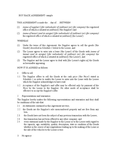 BUY BACK AGREEMENT | PDF