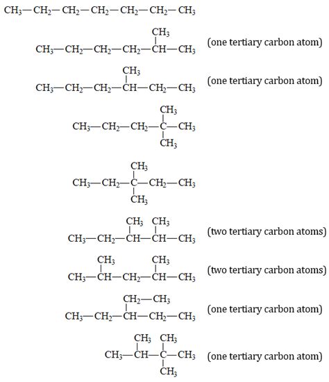 Suggested C7H16 has 9 structural isomers. How many of these isomers ...